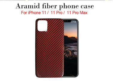 Caja brillante negra y roja de la cubierta del iPhone 11 de Aramid de la tela cruzada