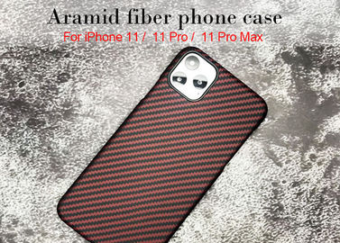Caja roja del teléfono de Matte Finish Kevlar Aramid Fiber de la huella dactilar anti para el iPhone 11