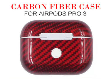 Caso impermeable de Airpods de la fibra de carbono 3 rojo de Airpods 3K del favorable