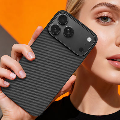 Cubierta móvil de fibra de carbono de aramida personalizada con marco de metal para iPhone 17 Pro Max